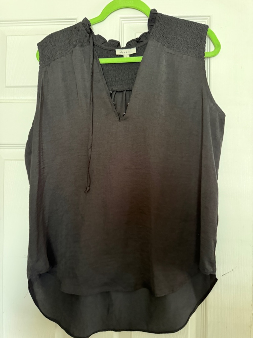 Black Charcoal Smocked-Shoulder V-Neck Camisole